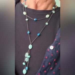 Long double string of labradorite and Larimar necklace